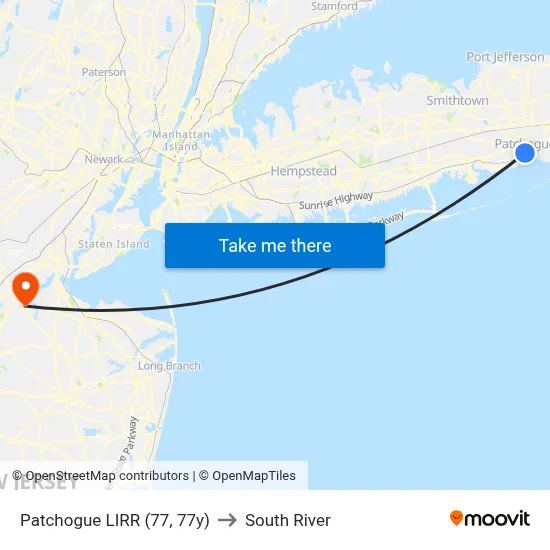 Patchogue LIRR (77, 77y) to South River map