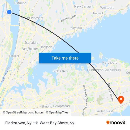 Clarkstown, Ny to West Bay Shore, Ny map