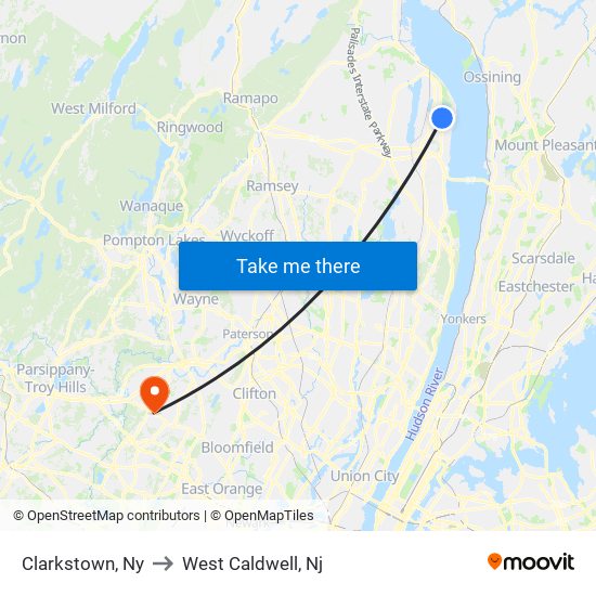 Clarkstown, Ny to West Caldwell, Nj map