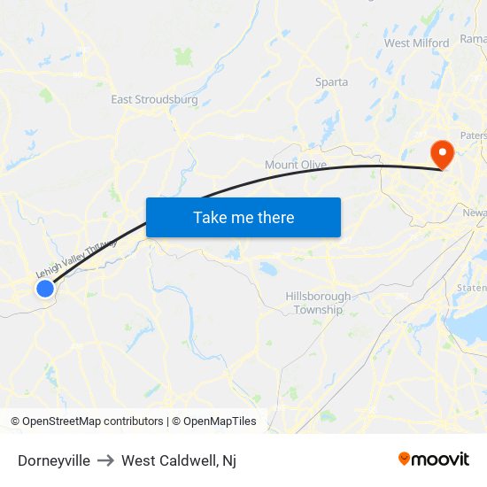 Dorneyville to West Caldwell, Nj map