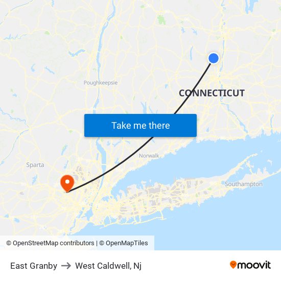 East Granby to West Caldwell, Nj map