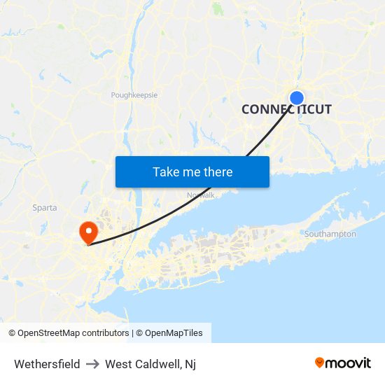 Wethersfield to West Caldwell, Nj map