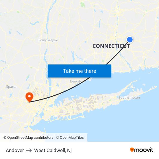 Andover to West Caldwell, Nj map