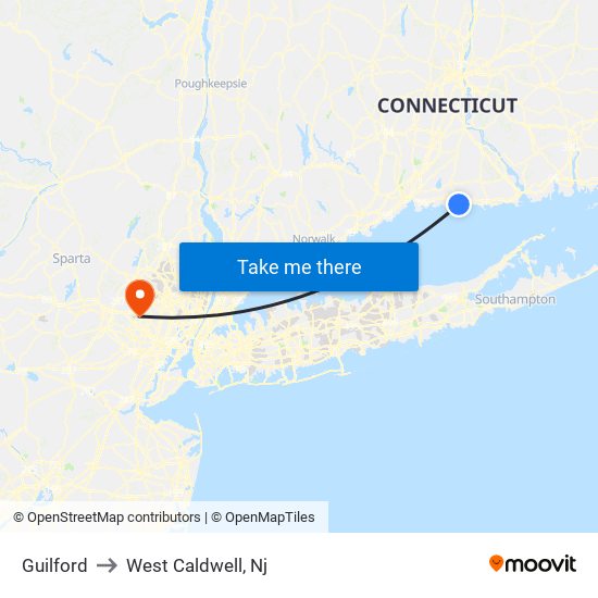 Guilford to West Caldwell, Nj map