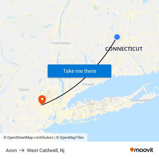 Avon to West Caldwell, Nj map