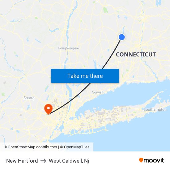 New Hartford to West Caldwell, Nj map