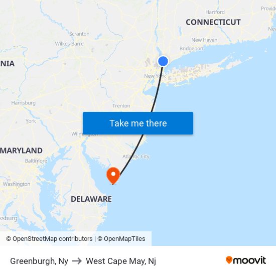 Greenburgh, Ny to West Cape May, Nj map