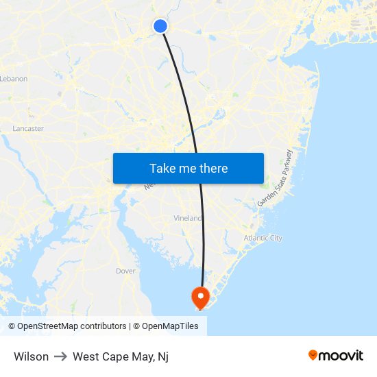 Wilson to West Cape May, Nj map