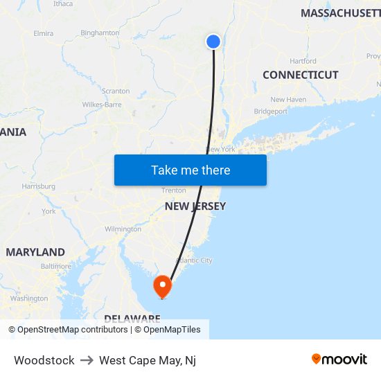 Woodstock to West Cape May, Nj map