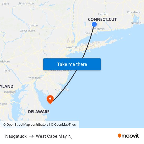 Naugatuck to West Cape May, Nj map