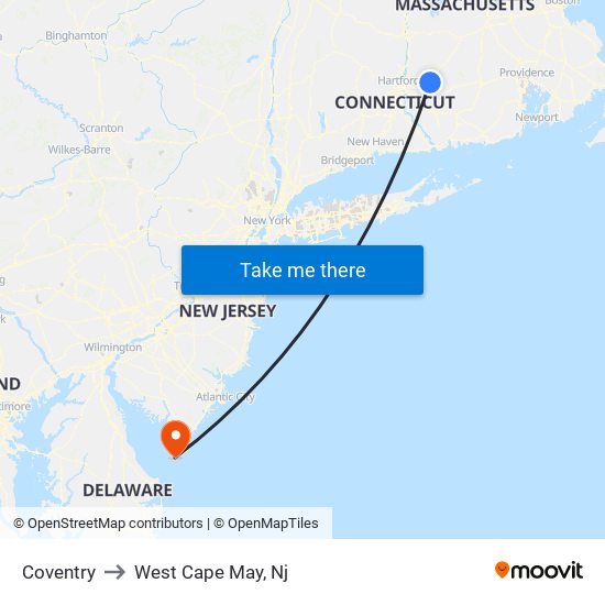 Coventry to West Cape May, Nj map