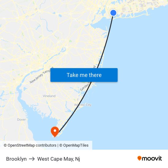 Brooklyn to West Cape May, Nj map