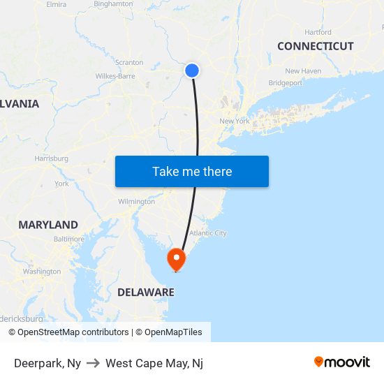 Deerpark, Ny to West Cape May, Nj map