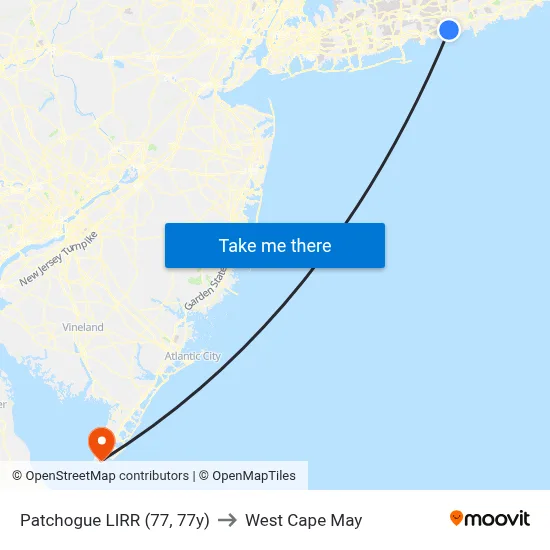 Patchogue LIRR (77, 77y) to West Cape May map