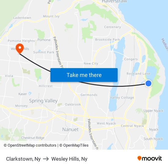 Clarkstown, Ny to Wesley Hills, Ny map