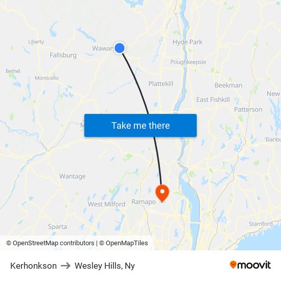 Kerhonkson to Wesley Hills, Ny map