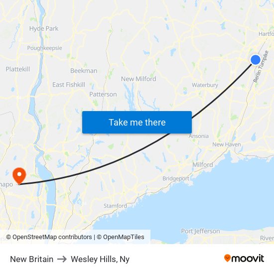 New Britain to Wesley Hills, Ny map