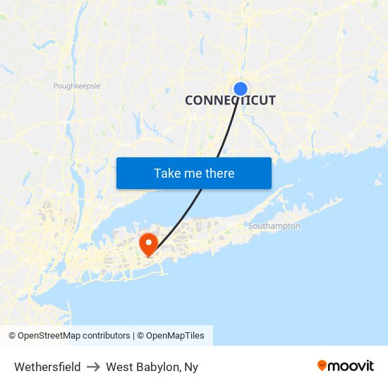 Wethersfield to West Babylon, Ny map