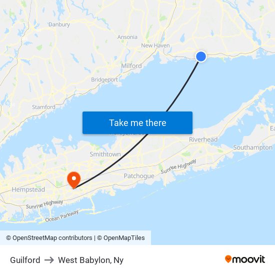 Guilford to West Babylon, Ny map