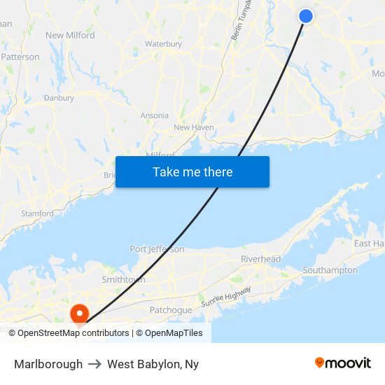 Marlborough to West Babylon, Ny map