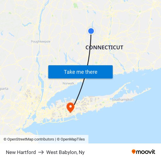 New Hartford to West Babylon, Ny map