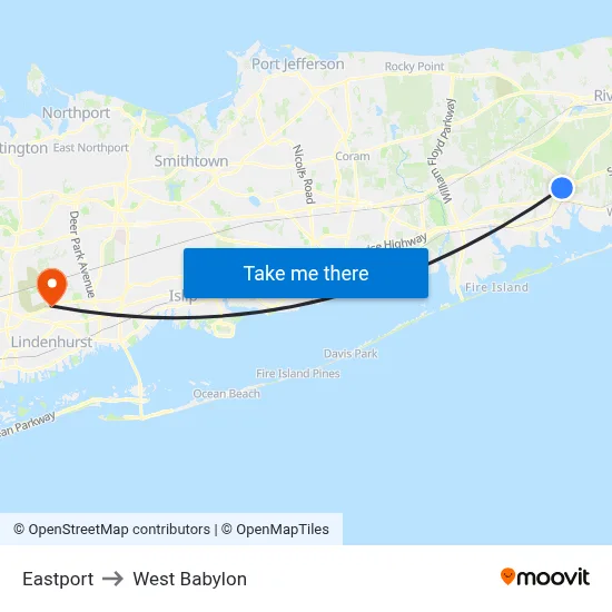 Eastport to West Babylon map