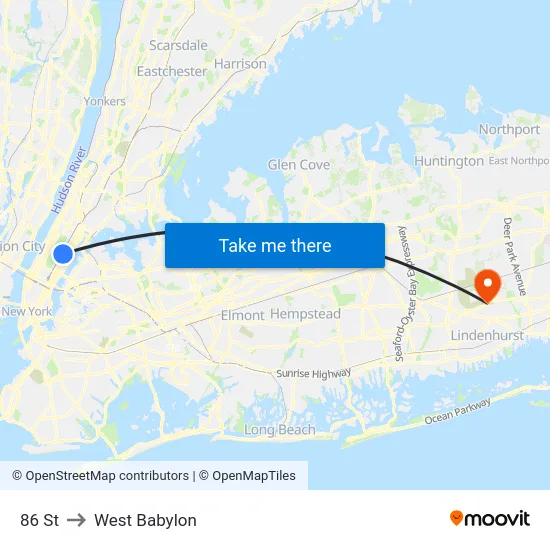 86 St to West Babylon map