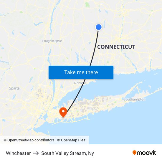 Winchester to South Valley Stream, Ny map