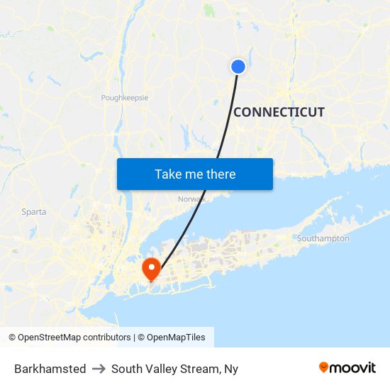 Barkhamsted to South Valley Stream, Ny map