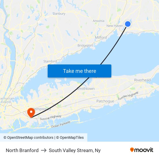 North Branford to South Valley Stream, Ny map