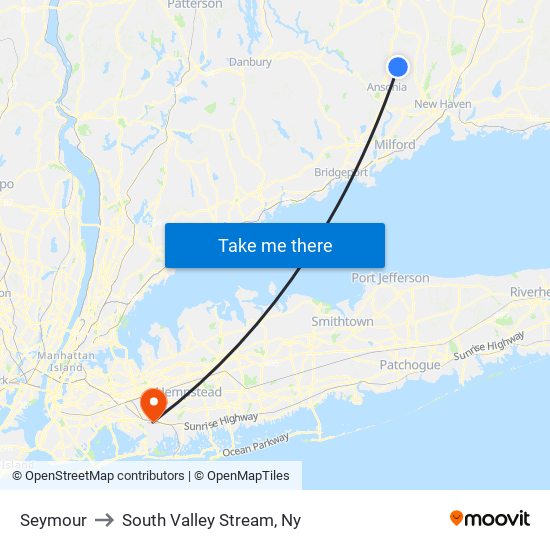 Seymour to South Valley Stream, Ny map