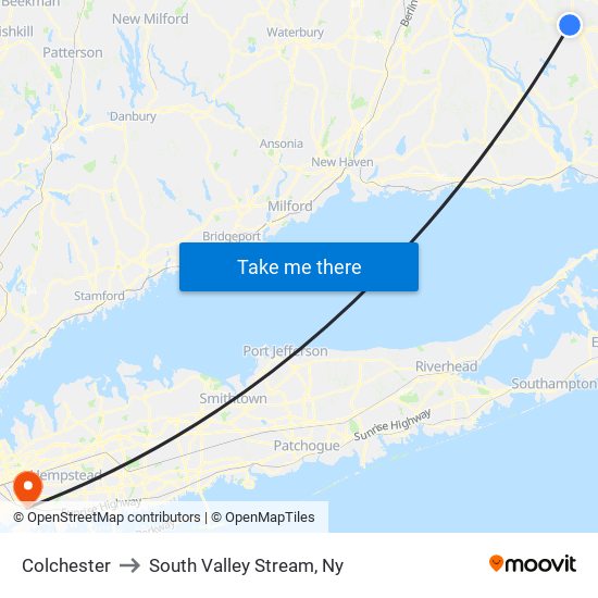 Colchester to South Valley Stream, Ny map