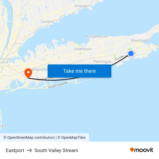 Eastport to South Valley Stream map