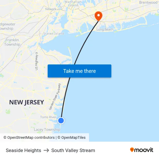 Seaside Heights to South Valley Stream map