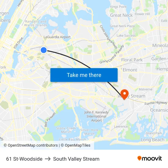 61 St-Woodside to South Valley Stream map