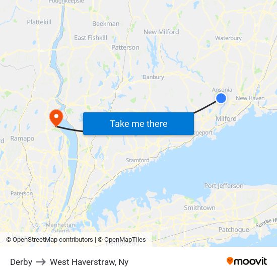 Derby to West Haverstraw, Ny map