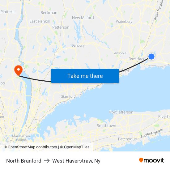 North Branford to West Haverstraw, Ny map