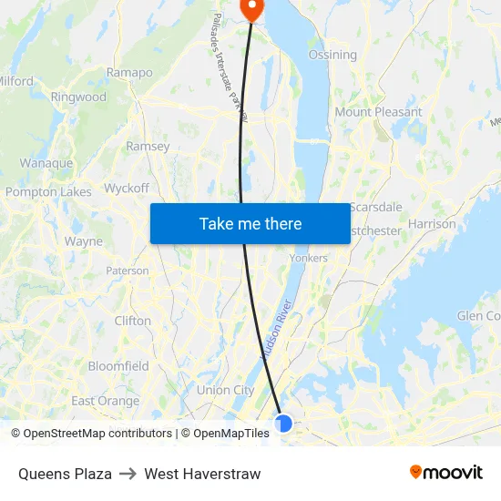 Queens Plaza to West Haverstraw map