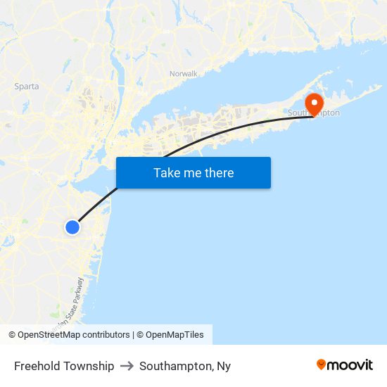 Freehold Township to Southampton, Ny map