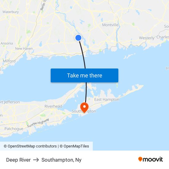 Deep River to Southampton, Ny map
