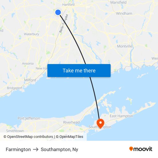 Farmington to Southampton, Ny map