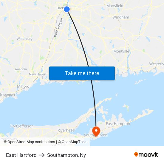 East Hartford to Southampton, Ny map