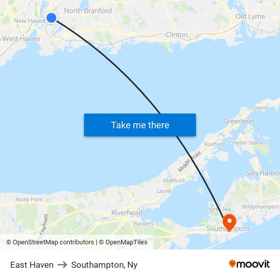 East Haven to Southampton, Ny map