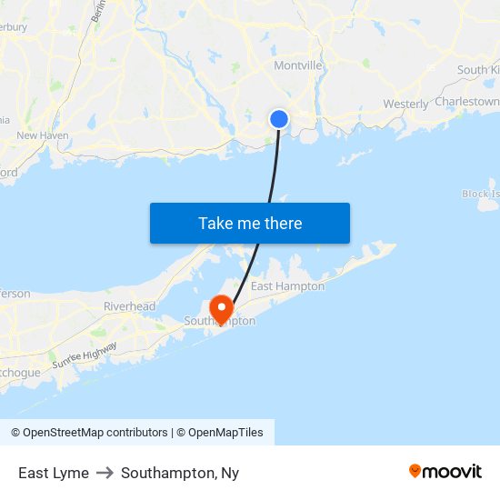 East Lyme to Southampton, Ny map