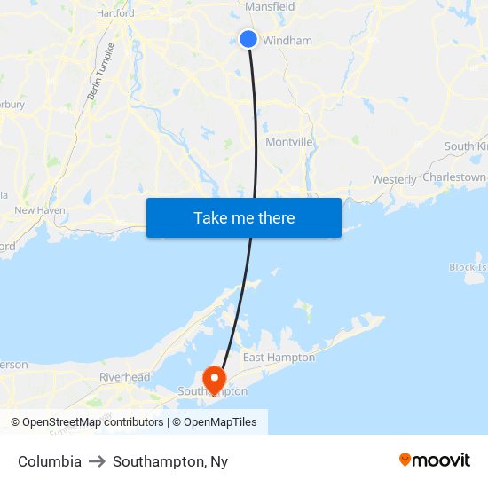 Columbia to Southampton, Ny map