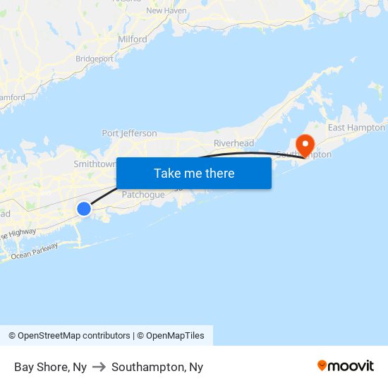 Bay Shore, Ny to Southampton, Ny map