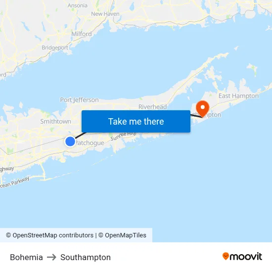 Bohemia to Southampton map