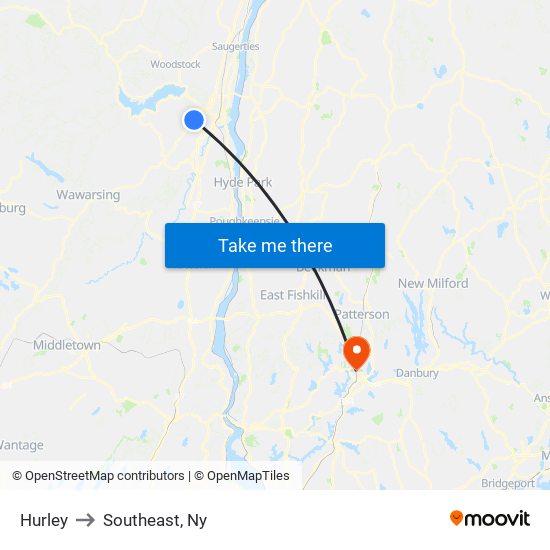 Hurley to Southeast, Ny map