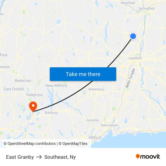 East Granby to Southeast, Ny map