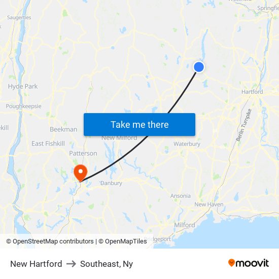 New Hartford to Southeast, Ny map